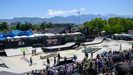 Jamie Foy, of the United States, slides his skateboard down a rail in the Monster Energy Men's Skateboard Street Best Trick Final during X Games Salt Lake City, Sunday, June 29, 2025, in Salt Lake City, Utah. Jamie Foy, of the United States, slides his skateboard down a rail in the Monster Energy Men's Skateboard Street Best Trick Final during X Games Salt Lake City, Sunday, June 29, 2025, in Salt Lake City, Utah.