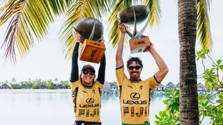Molly Picklum and Yago Dora Crowned 2025 World Champions at Lexus WSL Finals Fiji (World Surf League). Photo by Photo by Cait Miers/World Surf League
